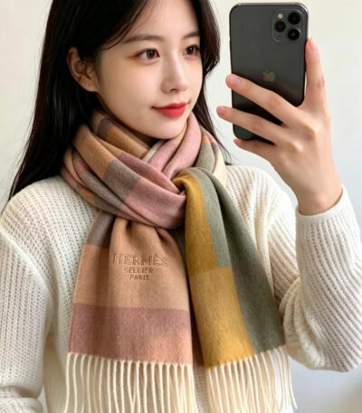 에르메스 말 자카드 양면 캐시미어 머플러