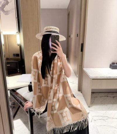 에르메스 H 체커보드 캐시미어 머플러